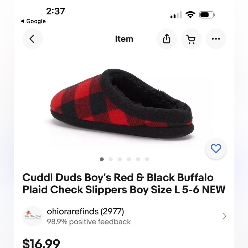 Cuddl Duds Buffalo checked red and black Boys slipper - new with tags large boy - Picture 5 of 6